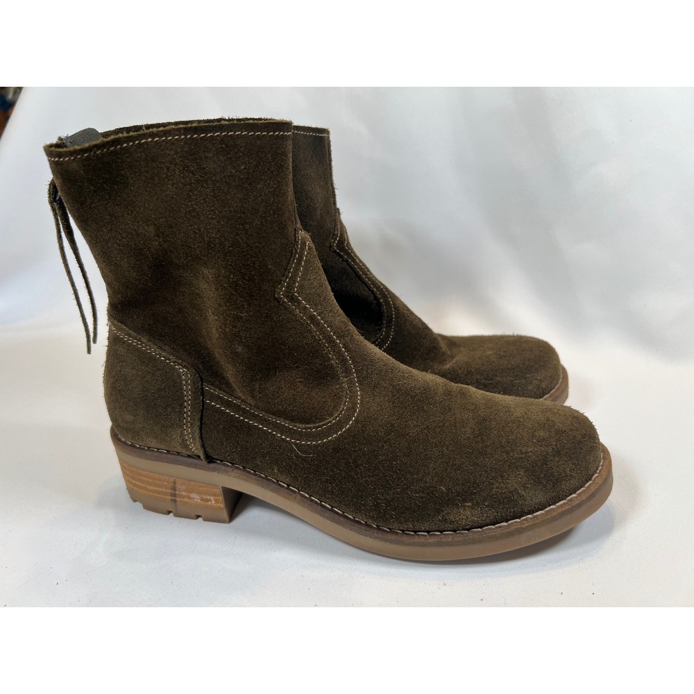 Antonio de Faria Mila Olive Green Suede Ankle Boots Western Rear Zip Portugal 9